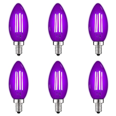 Luxrite B11 LED Purple Light Bulbs 4.5W 40W Equivalent Colored Glass E12 Candelabra Base, 6PK LR21741-6PK